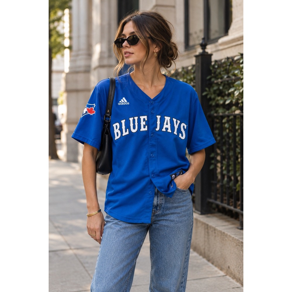 Adidas Toronto Blue Jays Jersey Blue Baseball Button Front MLB - Size Small
